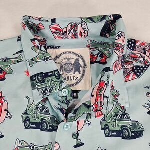 RSVLTS KUNUFLEX Mens Medium Short Sleeve Button Down Shirt Americana Bigfoot